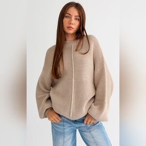 Beige Ribbed knitted sweater